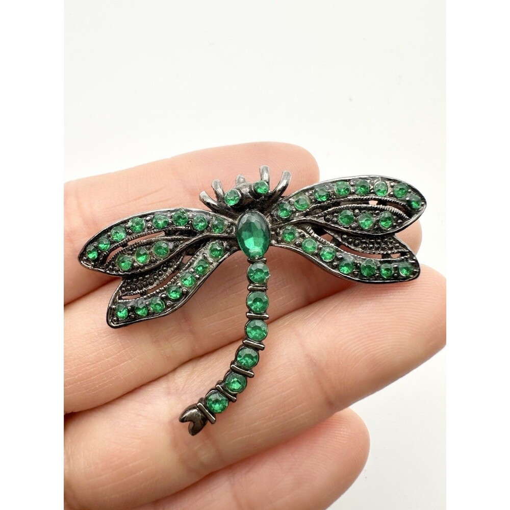 Gunmetal Color Rhinestone Dragonfly Pin Brooch